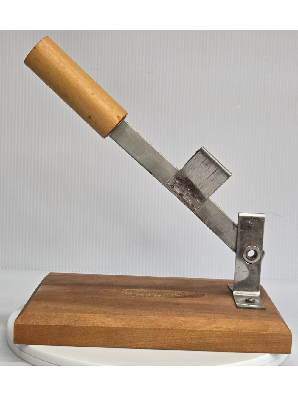 Vintage Clam Shucker Patent 2808613 Wood Base Metal Lever Oyster Opener Tool